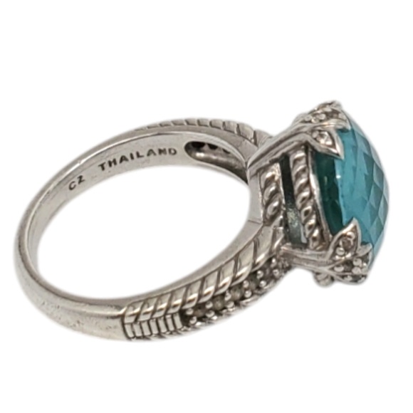 Judith Ripka Sterling Silver Cubic Zirconia & Teal Stone Ring Size 11 #20834 - Picture 4 of 9